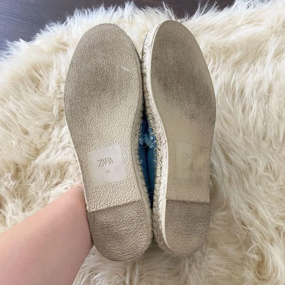 Preppy Euro Zara Frayed Light Blue Denim Espadrilles Flats EU 39 / US 8